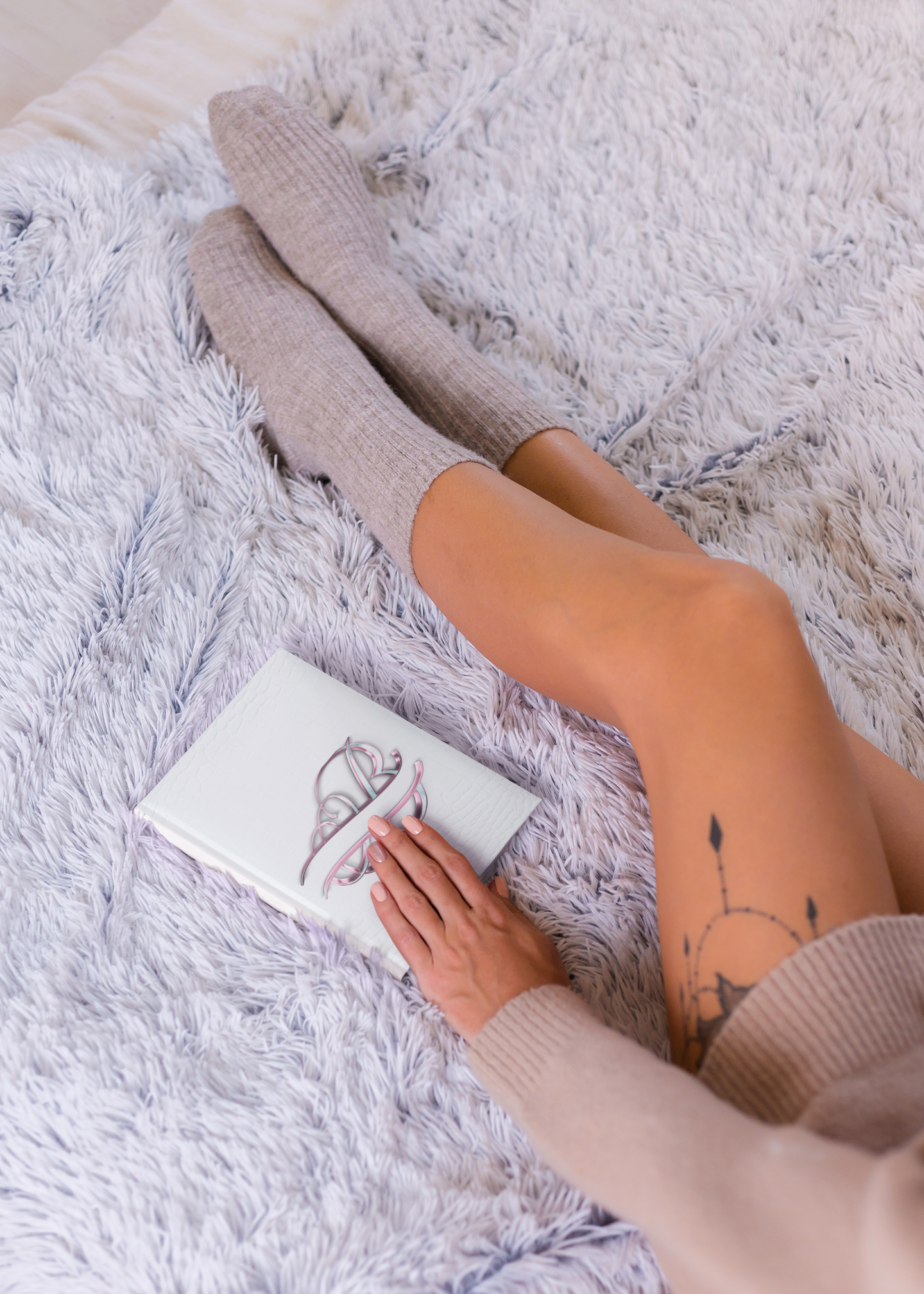 Pink Foil & White Diamonds Monogram on White Aligator Skin